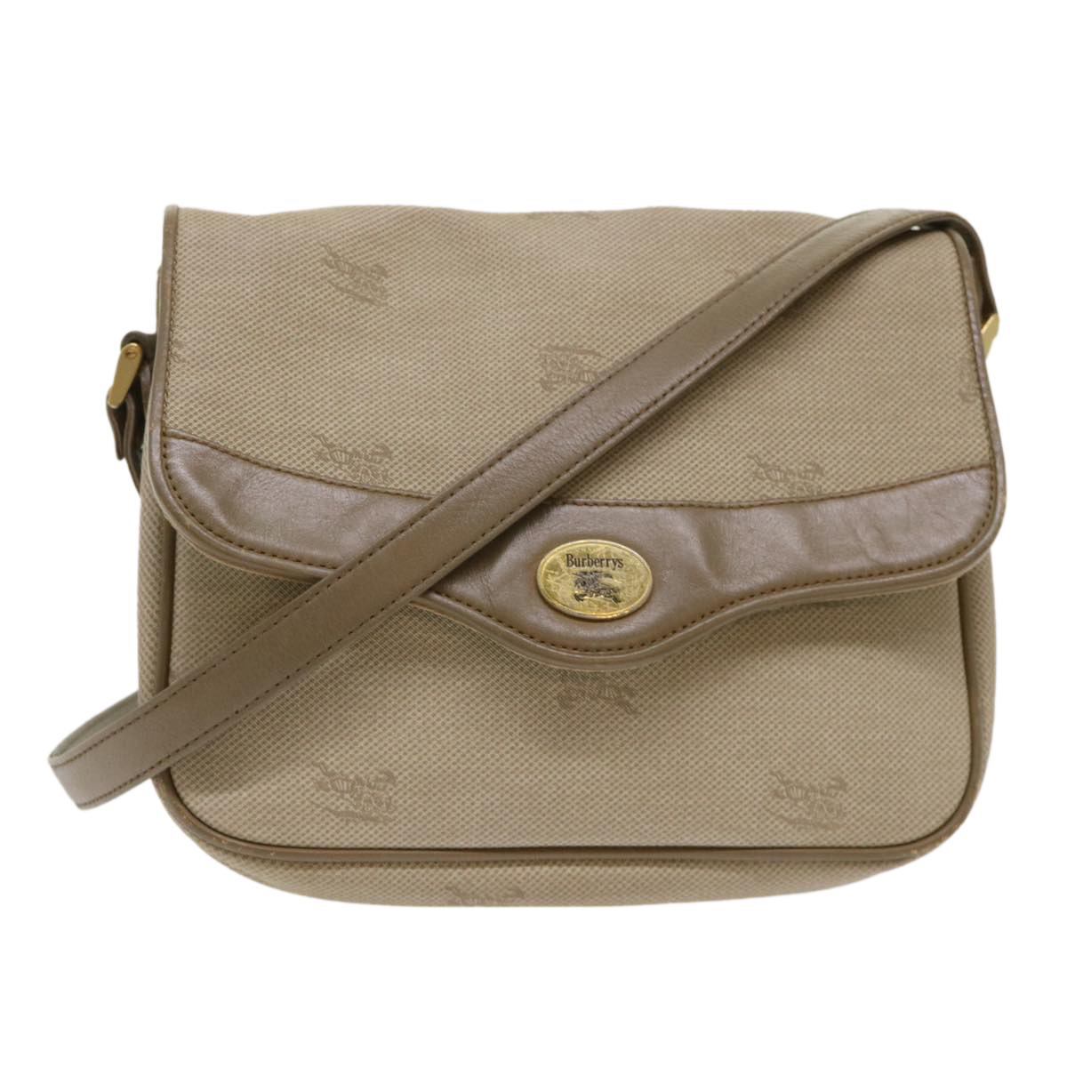 Burberryss Shoulder Bag Pvc Leather Beige Auth Bs6453